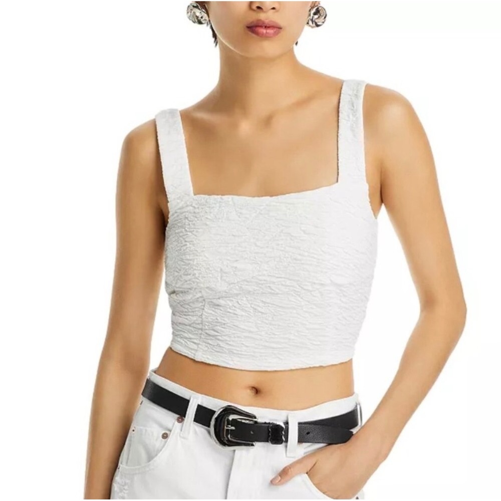 Good American Crinkled Crop Top Cloud White Bridal Square Neck Size Large‎ NWT
